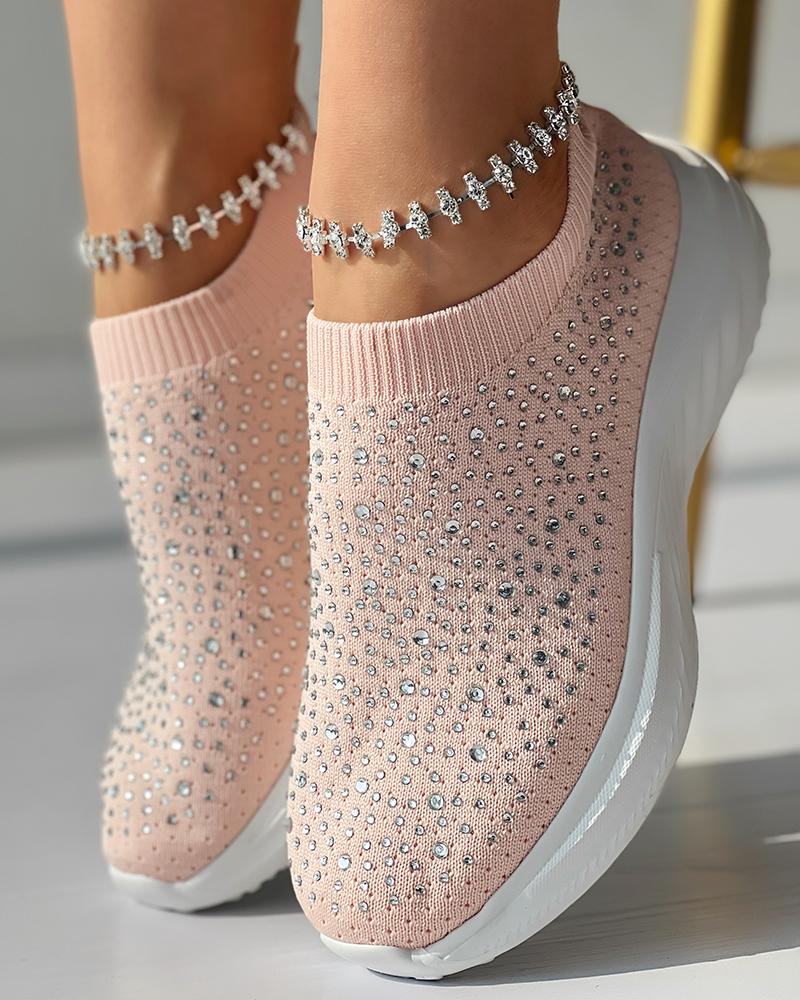 Zapatillas sin cordones con diamantes de imitación