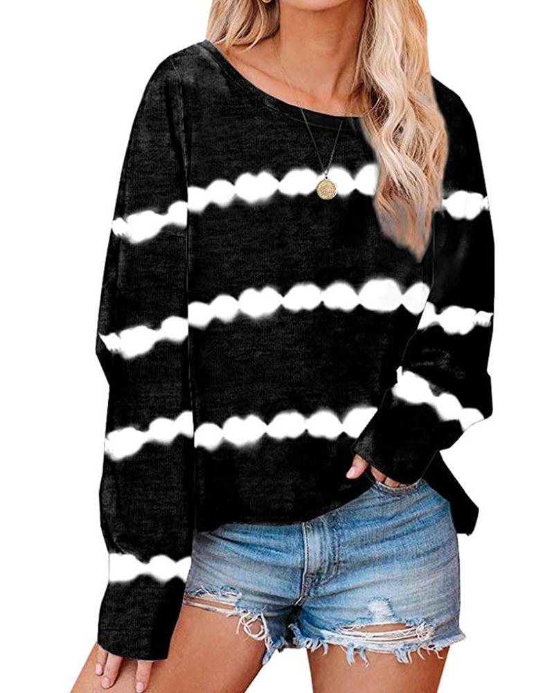 

Tie Dye Print Long Sleeve Casual Top, Black