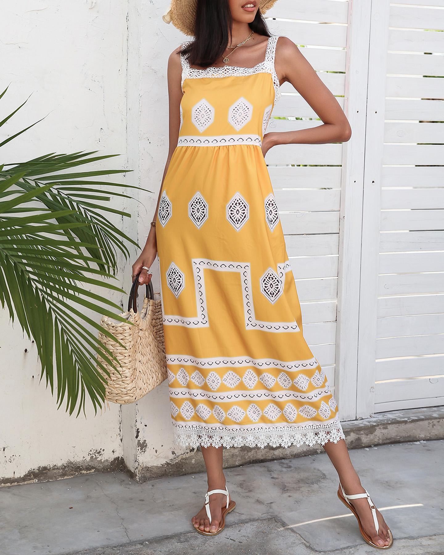 

Boho Wide Strap Cami Maxi Dress, Yellow