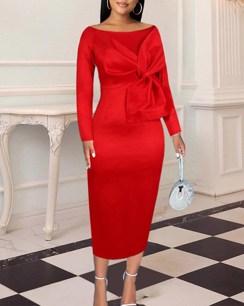 

Christmas Bowknot Design Long Sleeve Party Dress, Red