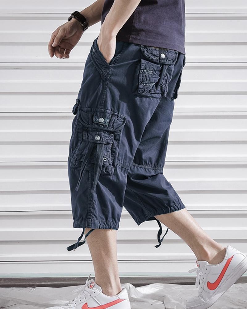 

Solid Color Cargo Short Pants, Blue