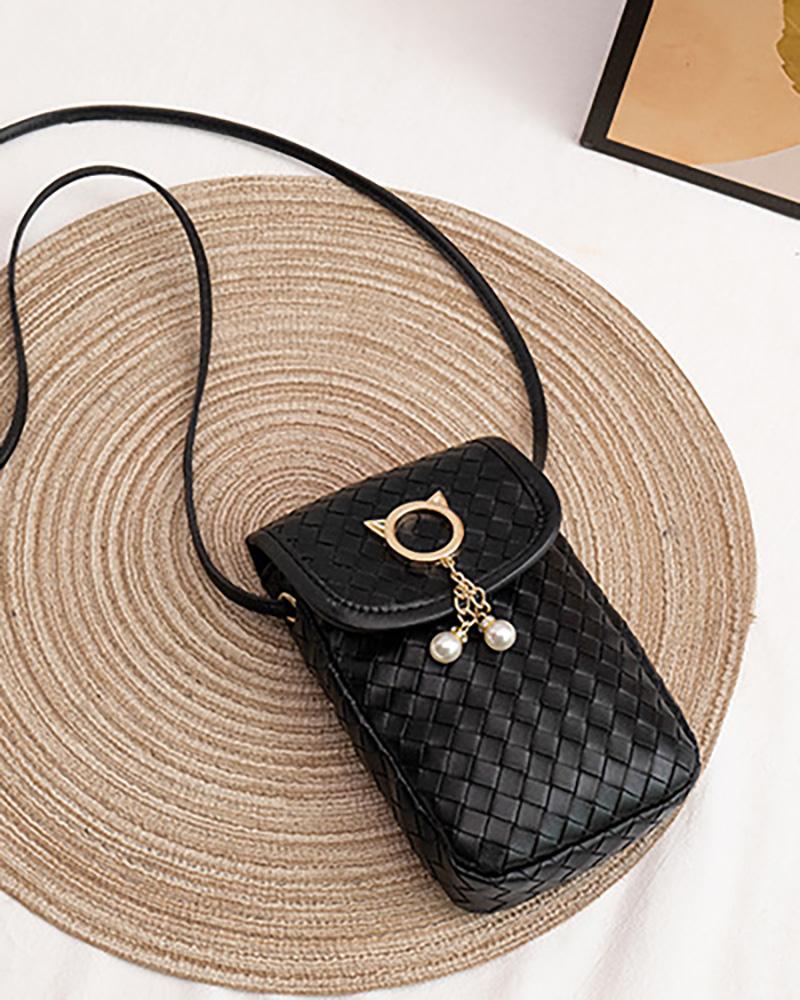 

Tassel Braided Phone Shoulder Bag, Black
