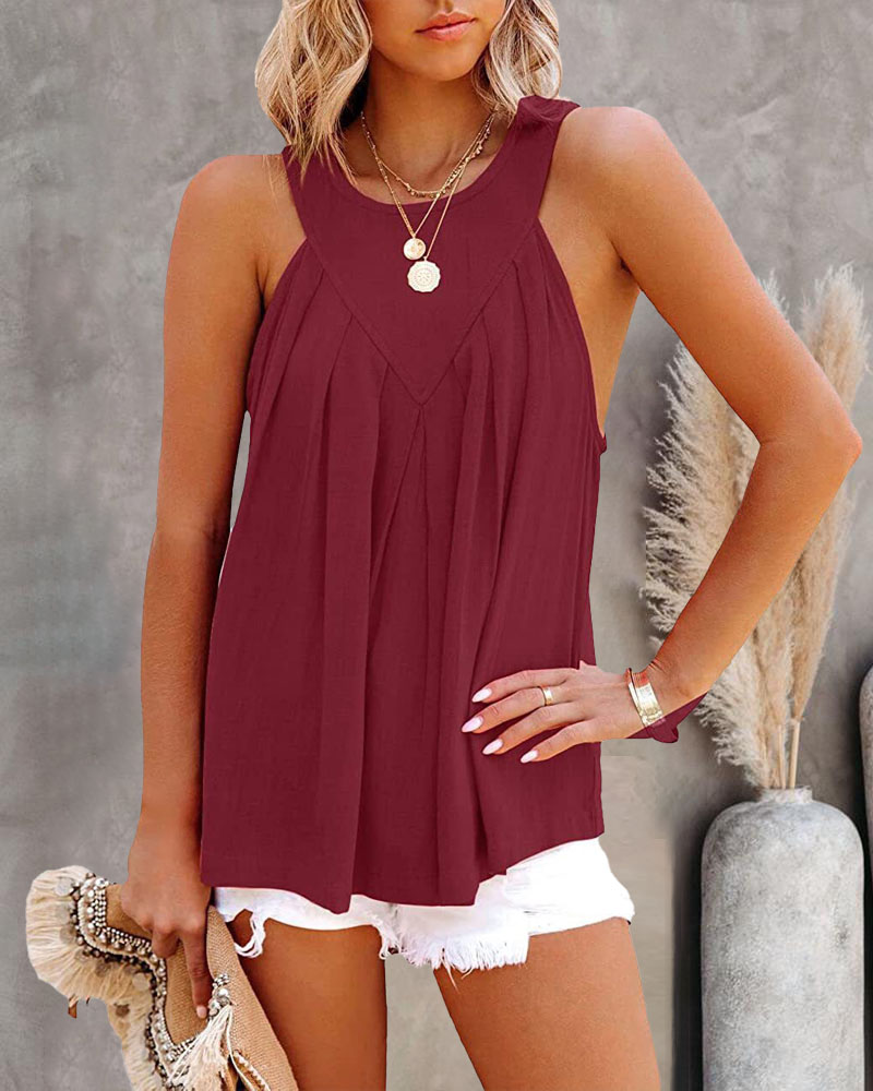 

Pleated Design Flowy Tank Top, Wine red