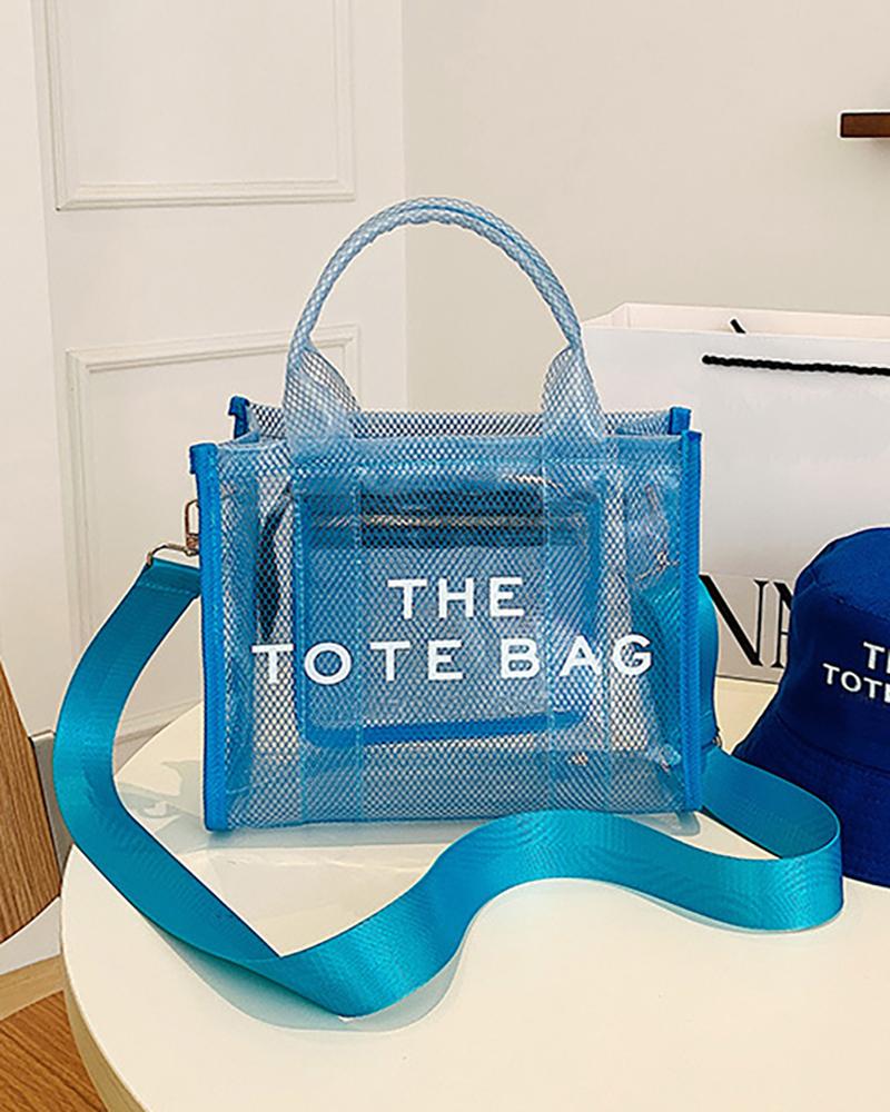 

PVC Pastel Letter Print Tote Bag, Blue