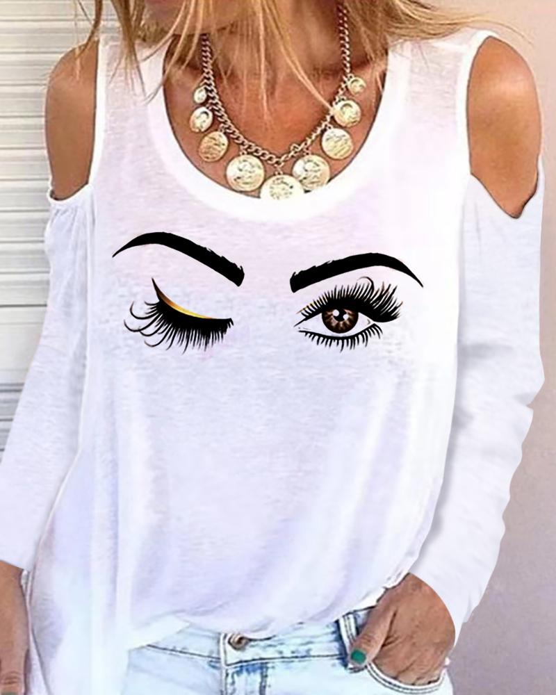 

Graphic Print Cold Shoulder Tee, White