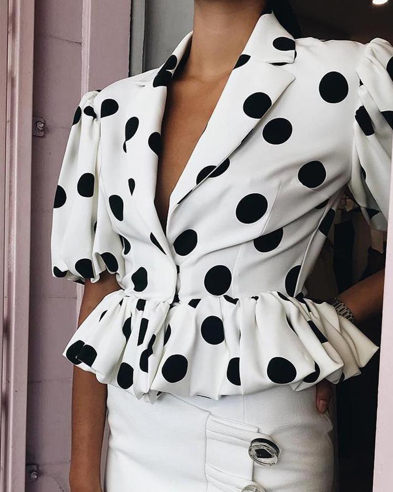 

Ruffle Hem Polka Dot Top, White