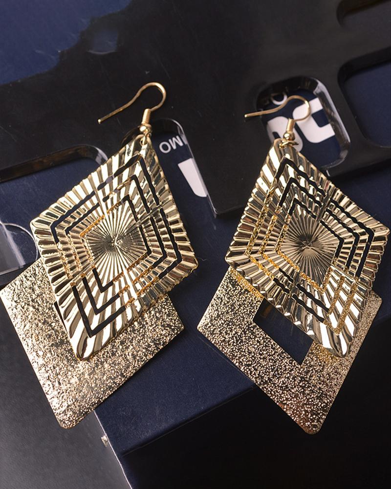 

1Pair Double Geo Decor Cutout Drop Earrings, Gold