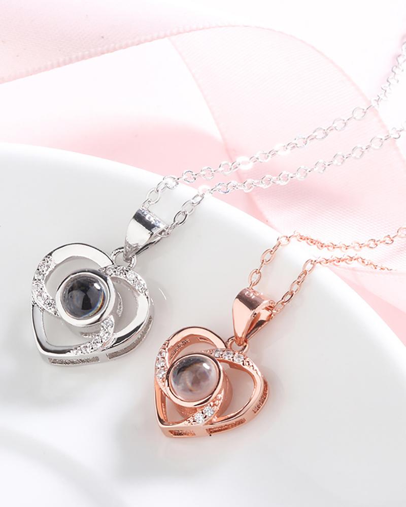

Valentine's Day Rhinestone Heart Pattern Pendant Chain Necklace, Silver