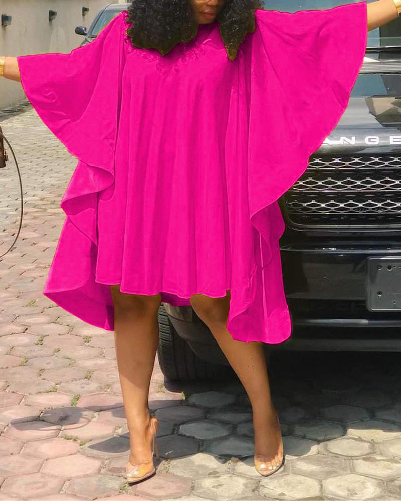 

Plain Cloak Sleeve Swing Dress, Hot pink
