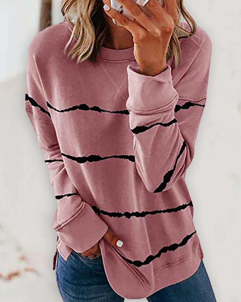 

Tie Dye Print Long Sleeve Casual Sweatshirt, Pink