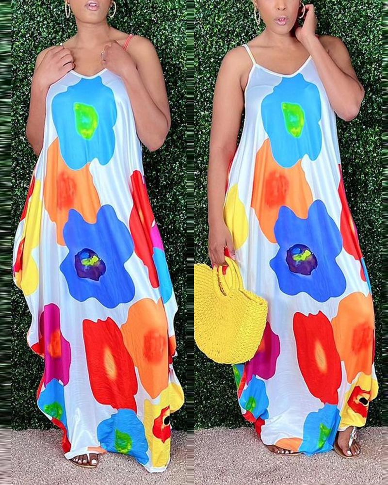 

Floral Print Spaghetti Strap Maxi Dress, Multicolor