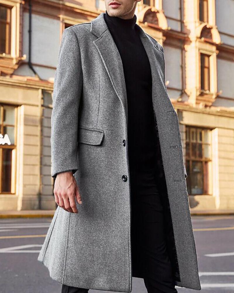 

Men Buttoned Pocket Design Trench Coat, Gray