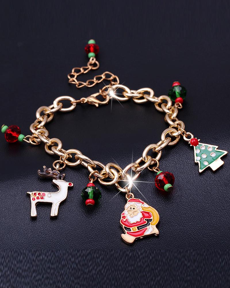 

1pc Christmas Santa Claus Elk Decor Charm Bracelet, Gold