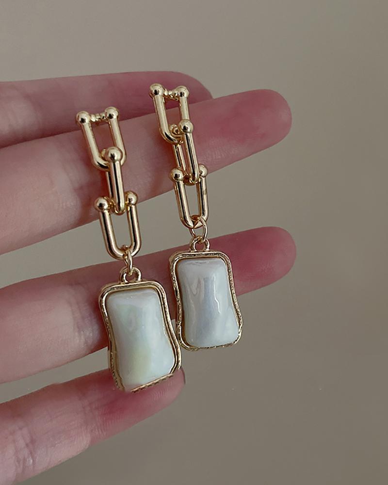 

1Pair Square Geometric Beaded Decor Link Drop Earrings, Gold