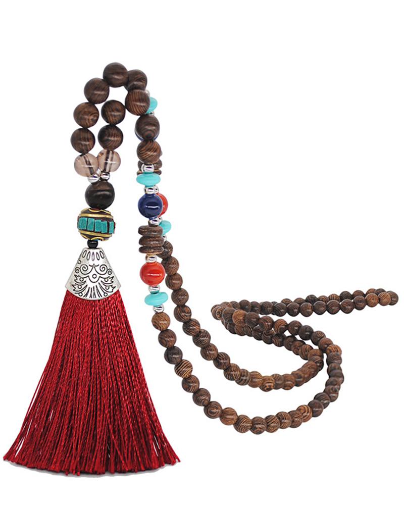 

1pc Bohemian Tribal Beaded Tassel Design Pendant Necklace, Style3