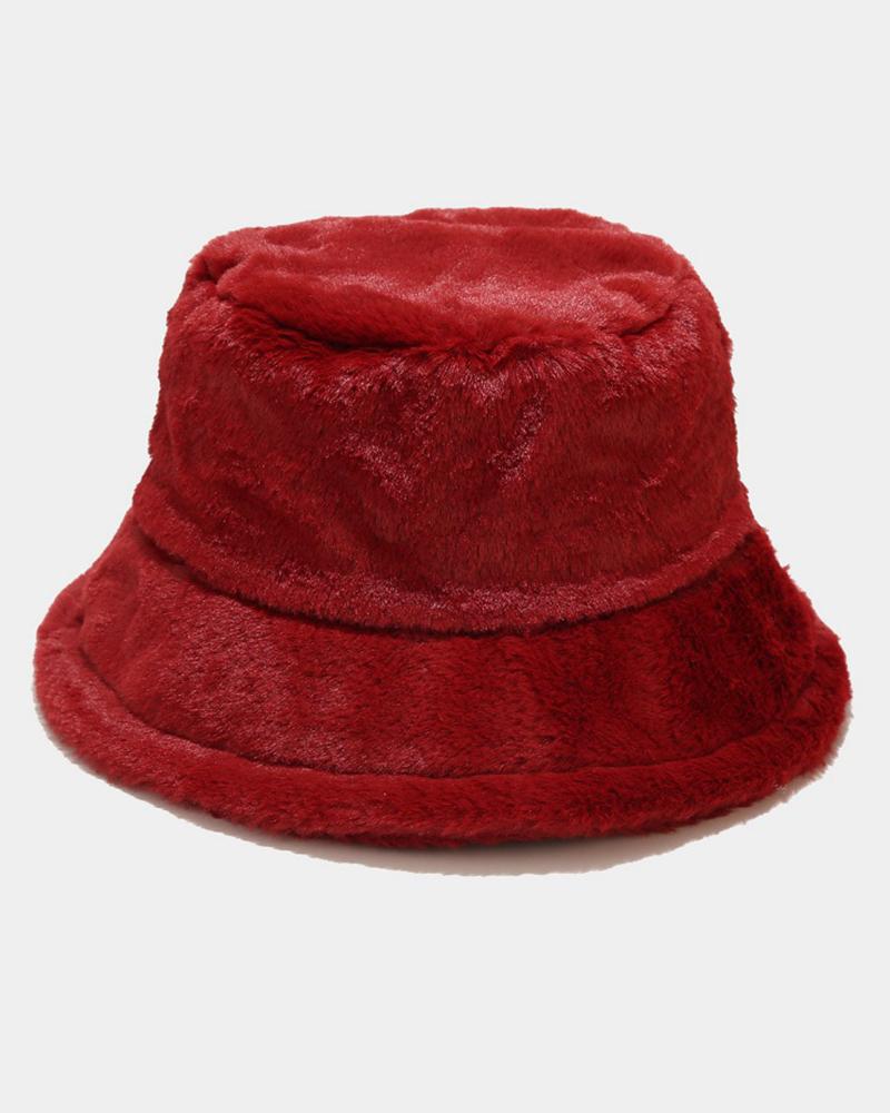 

Fuzzy Winter Thermal Bucket Hat, Wine red