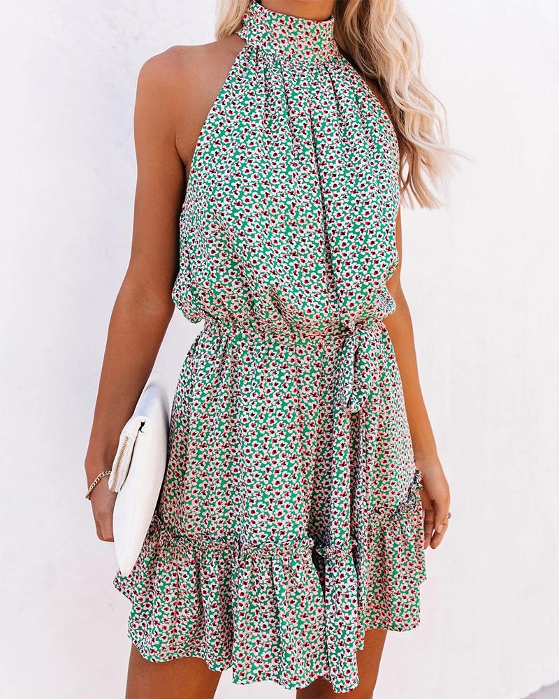 

Floral Print Sleeveless Mini Dress, Green