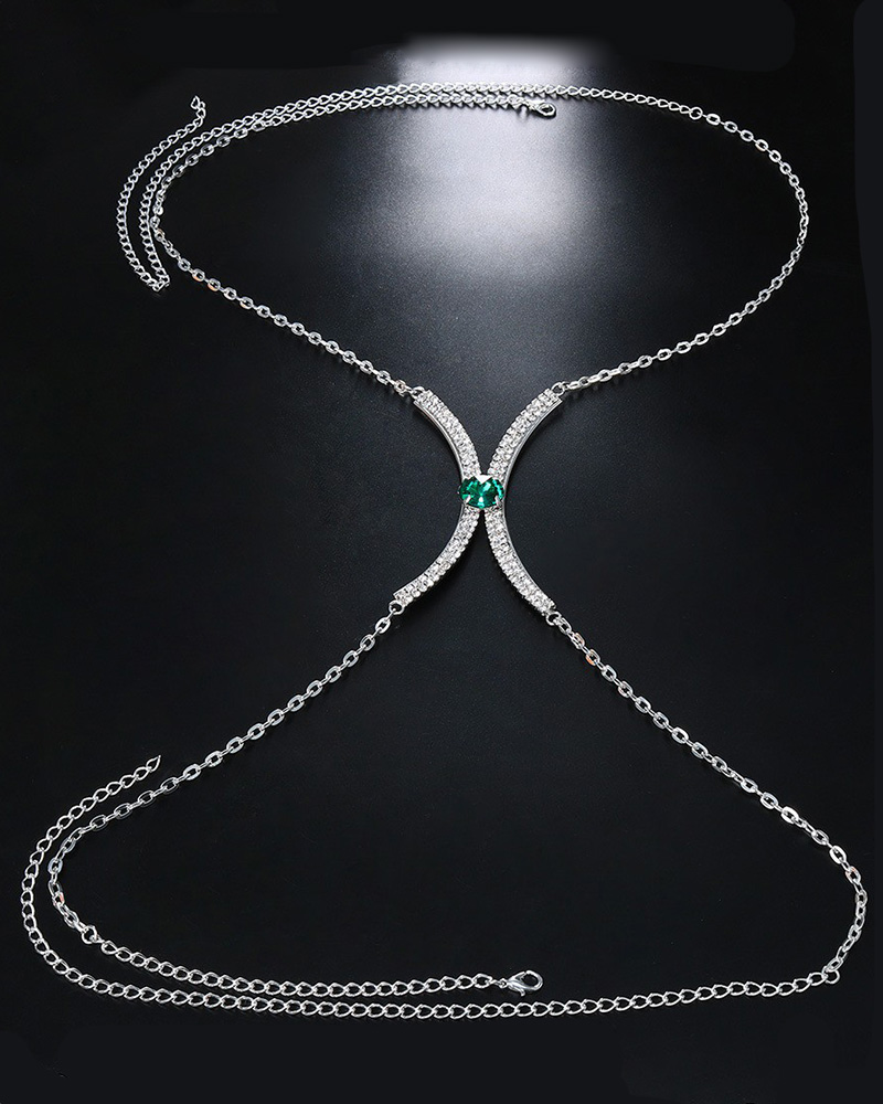 

Rhinestone Decor Body Chain, Silver