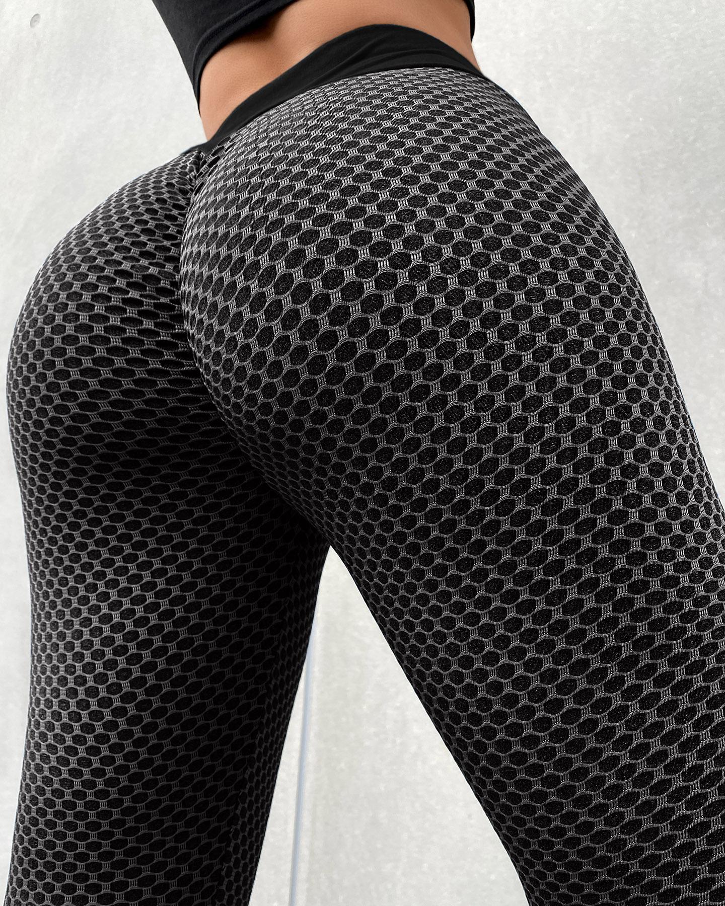 

Honeycomb Butt Lift Tummy Control Yoga Pants Gym Workout Booty Scrunch Tights, Black