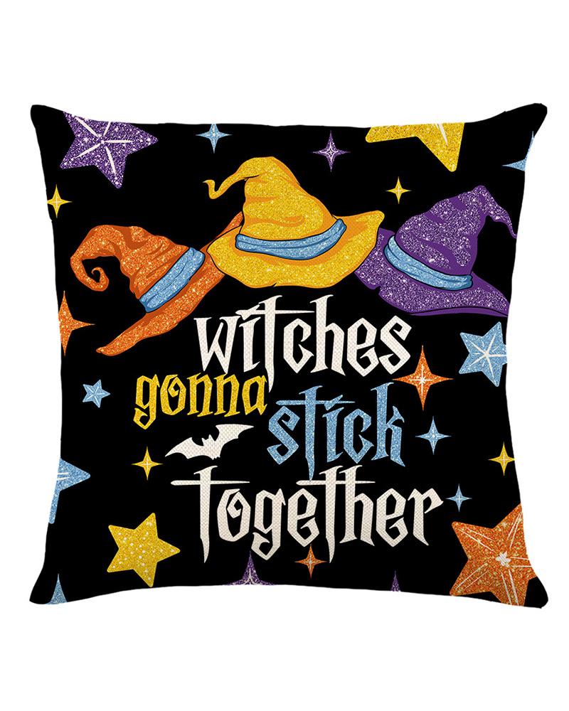 

Halloween Witch Head Letter Silhouette Print Pillow Covers Home Decor Sofa Throw Pillow Case Cushion Covers, Style4