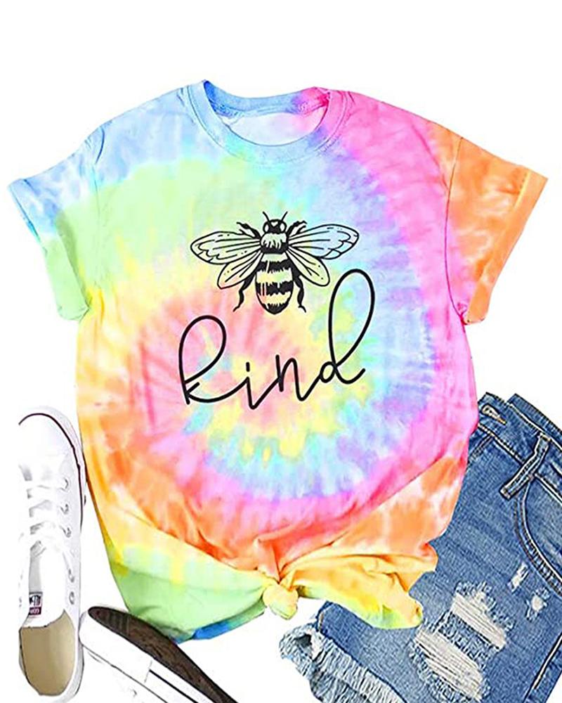 

Tie Dye Letter Print Short Sleeve T-shirt, Multicolor