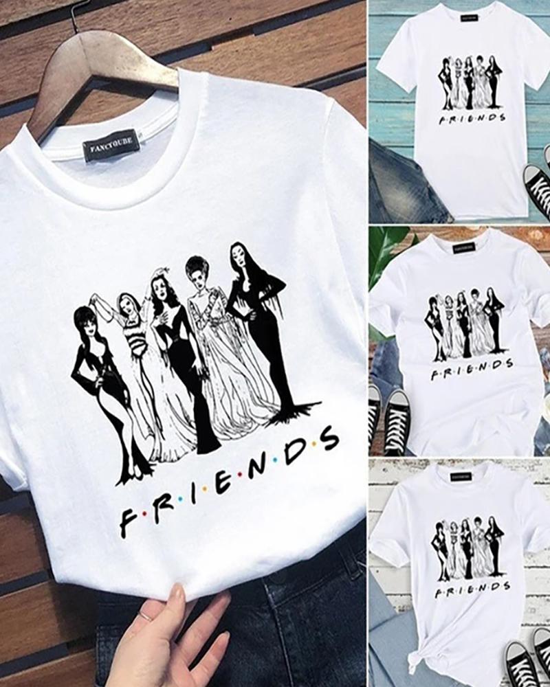 

Halloween Witch Pattern Letter Print Casual T-Shirt, White
