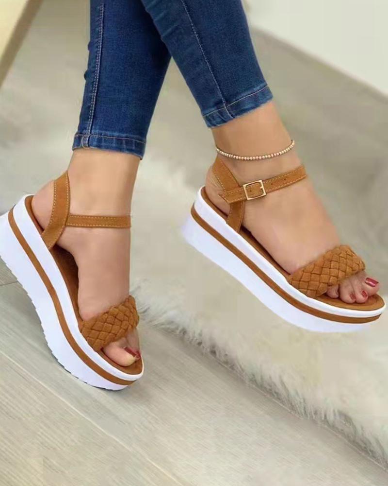 

Braided Slingback Platform Sandals, Brown