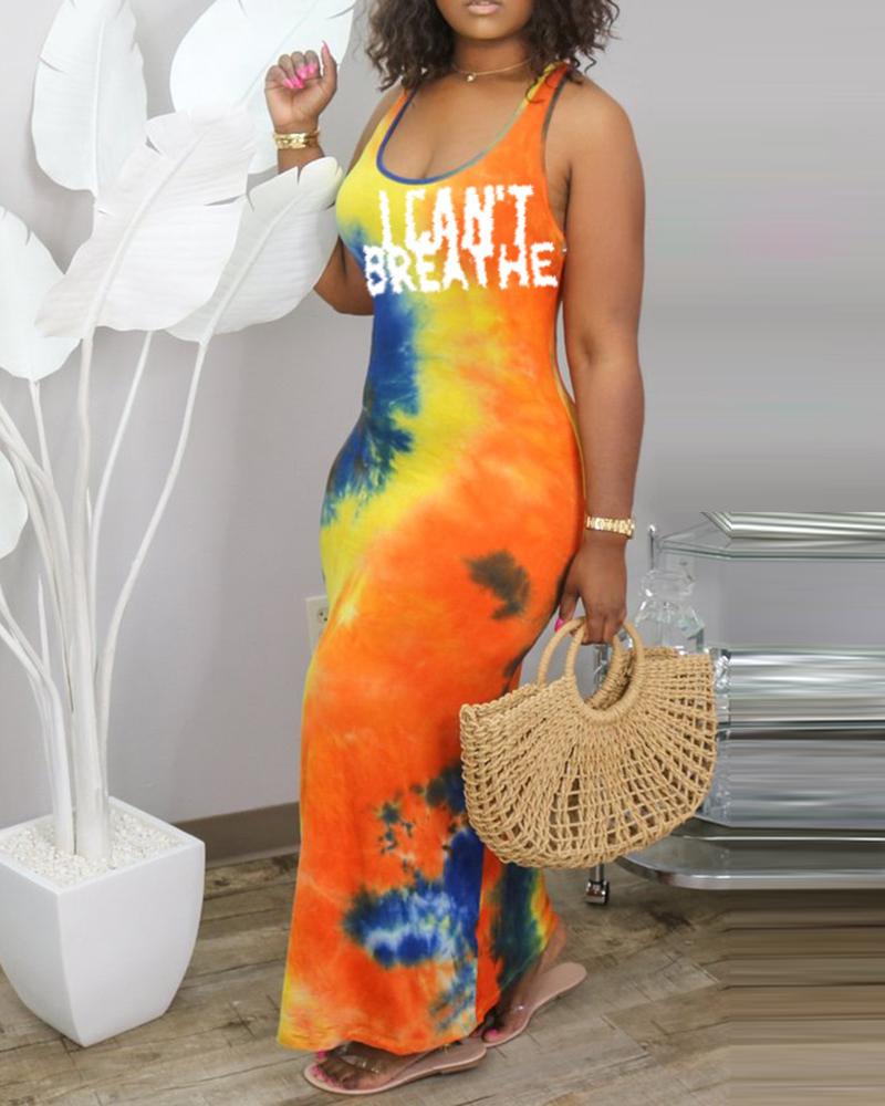 

Tie Dye Letter Print Thick Strap Maxi Dress, Orange