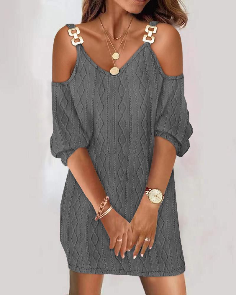 

Cold Shoulder Cable Textured Casual Dress, Gray