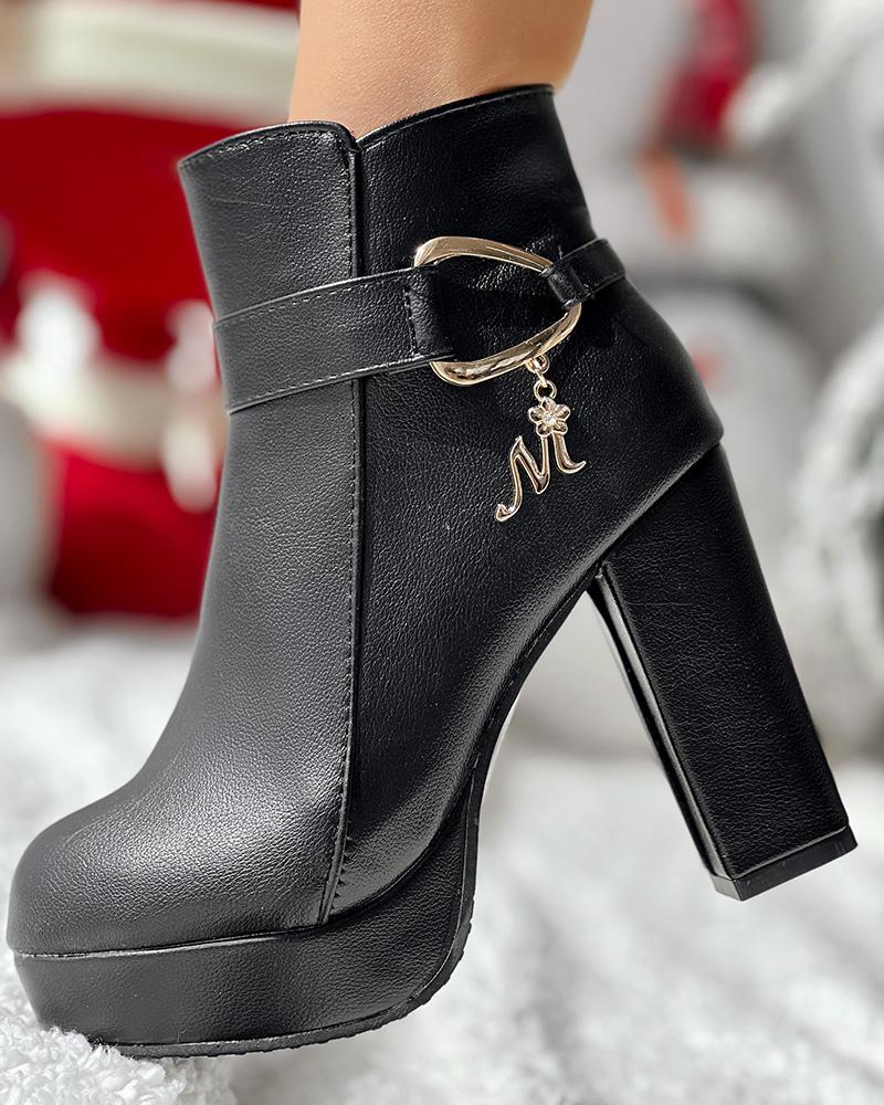 

Chunky Heel Platform Lined Ankle Boots, Black