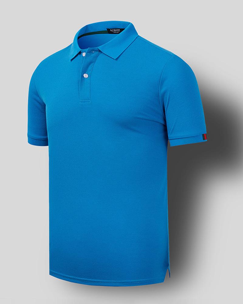 

Solid Color Short Sleeve T-shirt, Blue