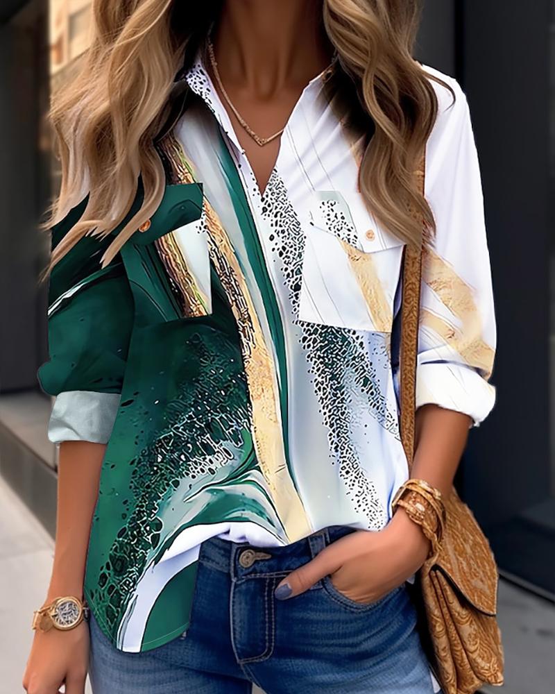 

Tie Dye Print Pocket Design Buttoned Shirt, Green