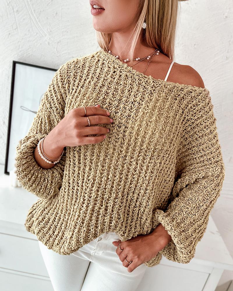 

Round Neck Lantern Sleeve Sweater, Khaki