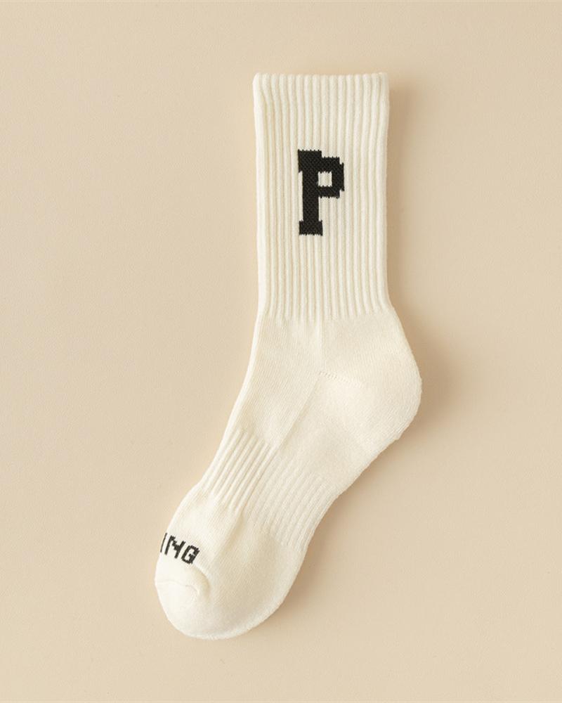 

1Pair Letter Print Socks, Beige