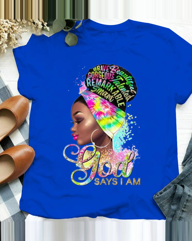 

Figure Letter Print Casual T-shirt, Blue