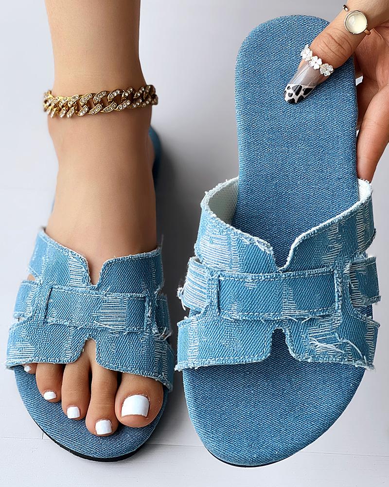 

Hollow Out Denim Summer Slippers, Blue