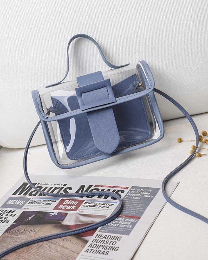 

Buckle Lock Clear Shoulder Bag With Handle, Blue