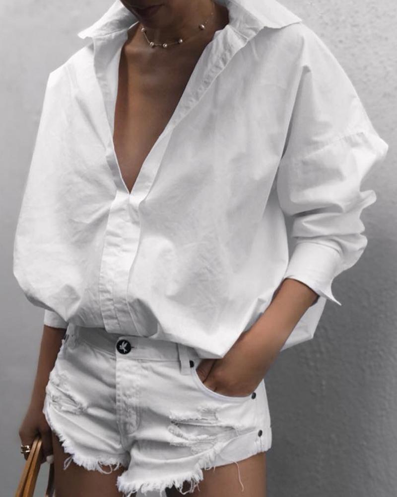 

Solid Batwing Sleeve Casual Shirt, White