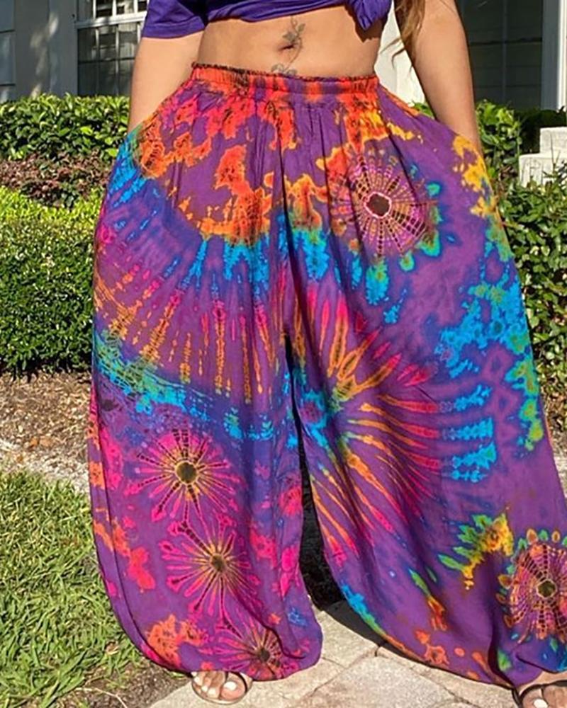 

Tie Dye Print Wide Leg Pants, Blue