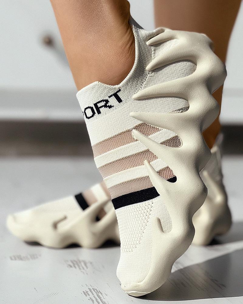 

Striped Contrast Paneled Octopus Sneakers, Beige