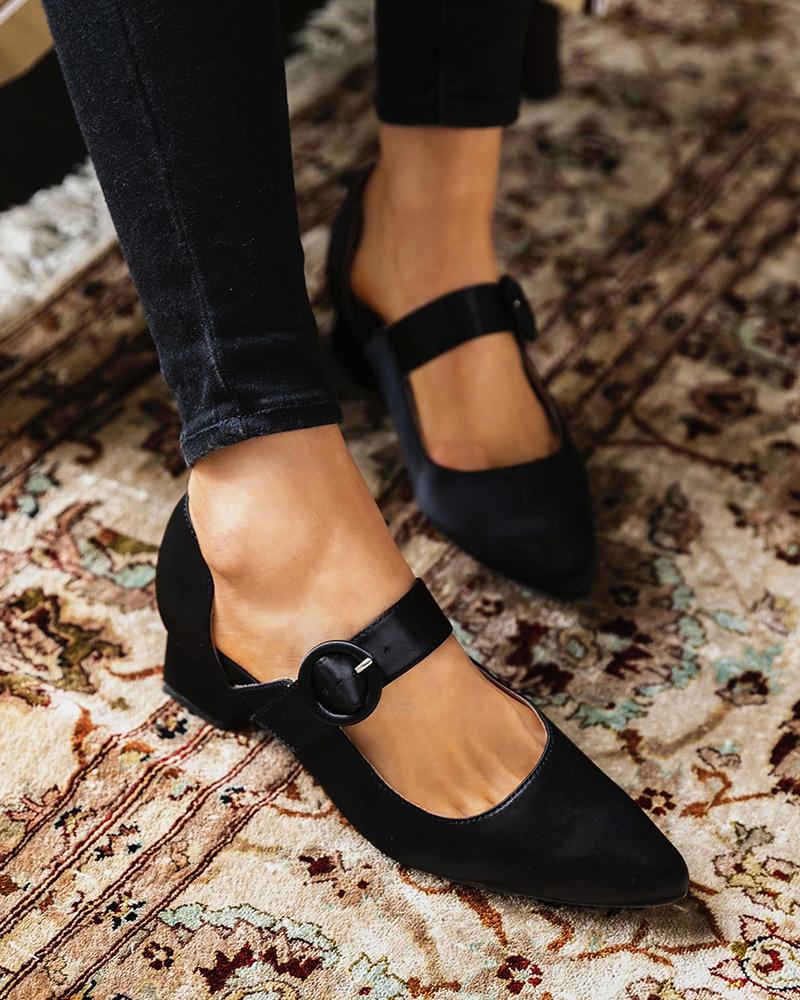 

Solid Pointed Toe One Bandage Jenny Shoes, Black