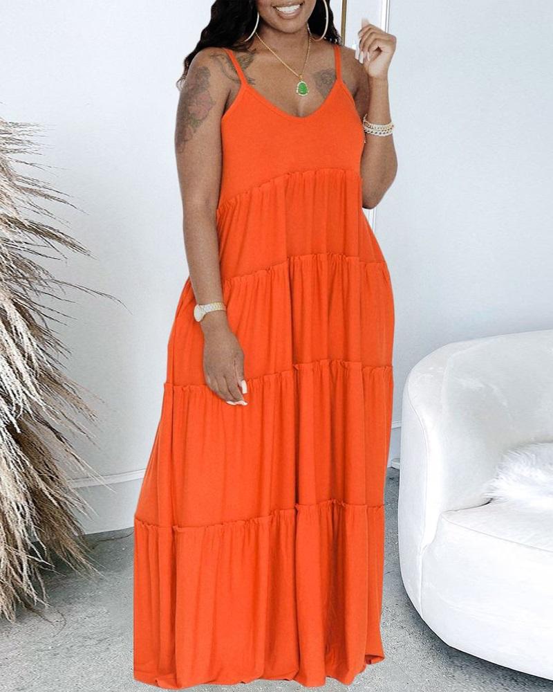 

Frill Trim Pocket Detail Cami Maxi Dress, Orange