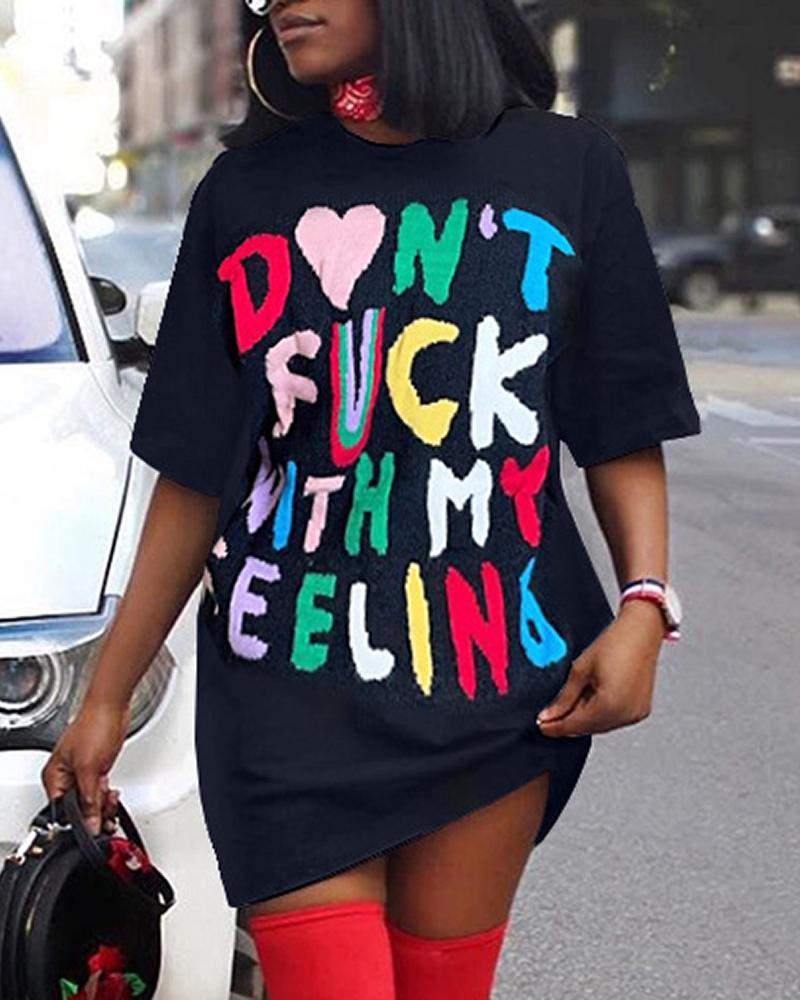 

Heart Letter Print Casual T-shirt, Black