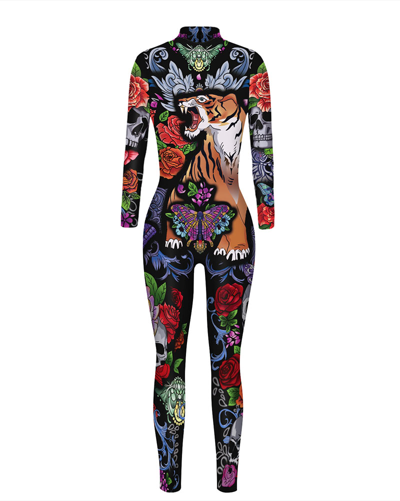 

Graphic Print Long Sleeve Skinny Halloween Costume Jumpsuit, Style2