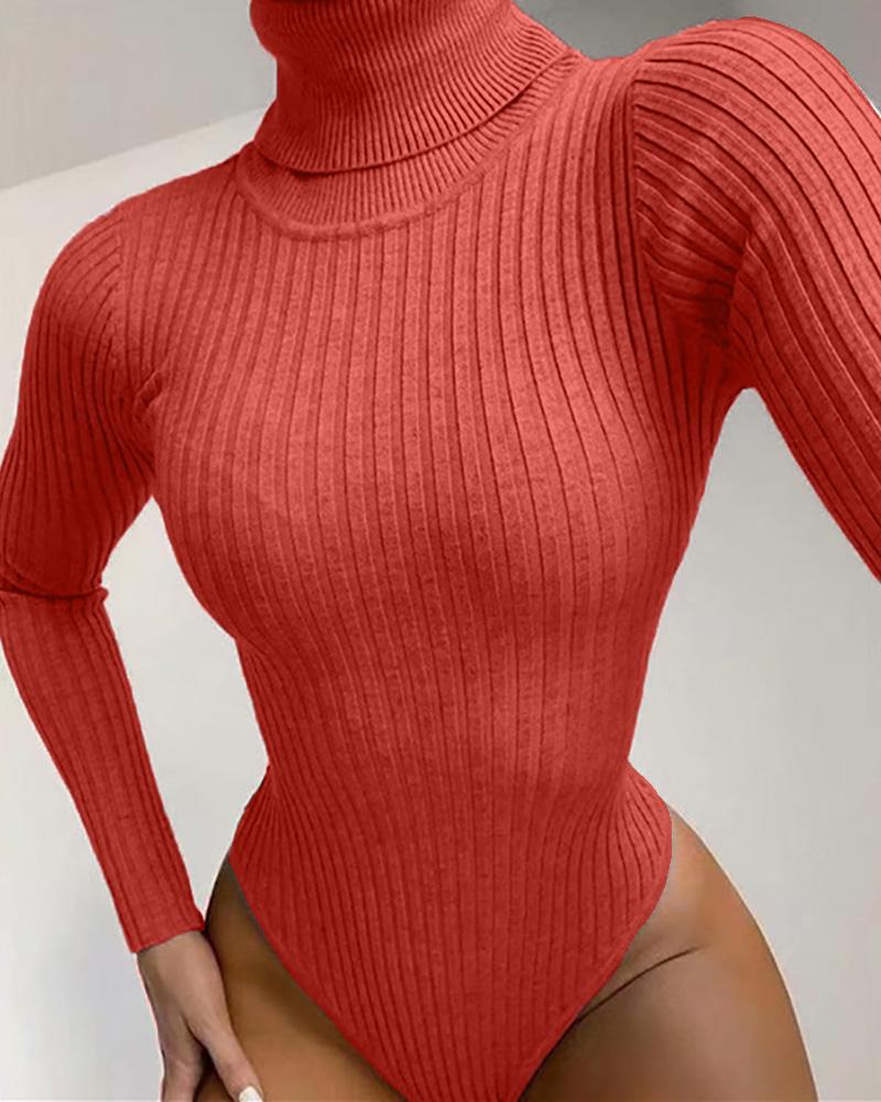 

High Neck Long Sleeve Knit Bodysuit, Orange