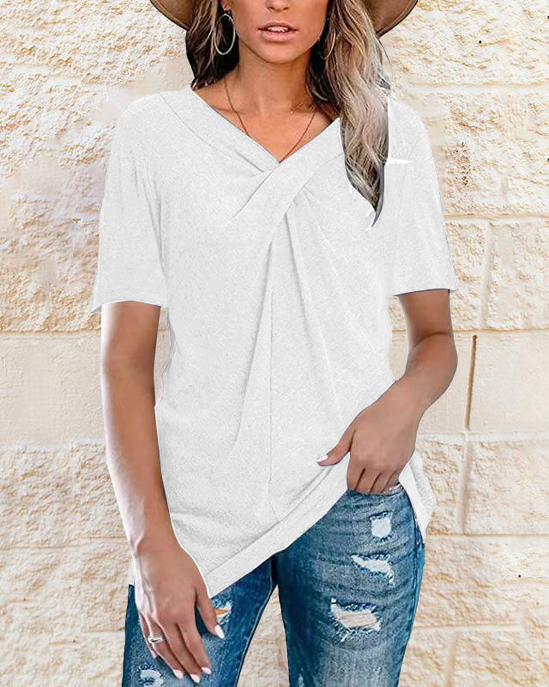 

Twist Design V-Neck Casual T-shirt, White