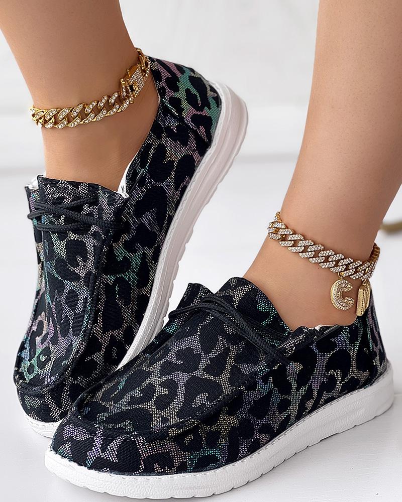

Leopard Print Lace-up Casual Loafers, Multicolor