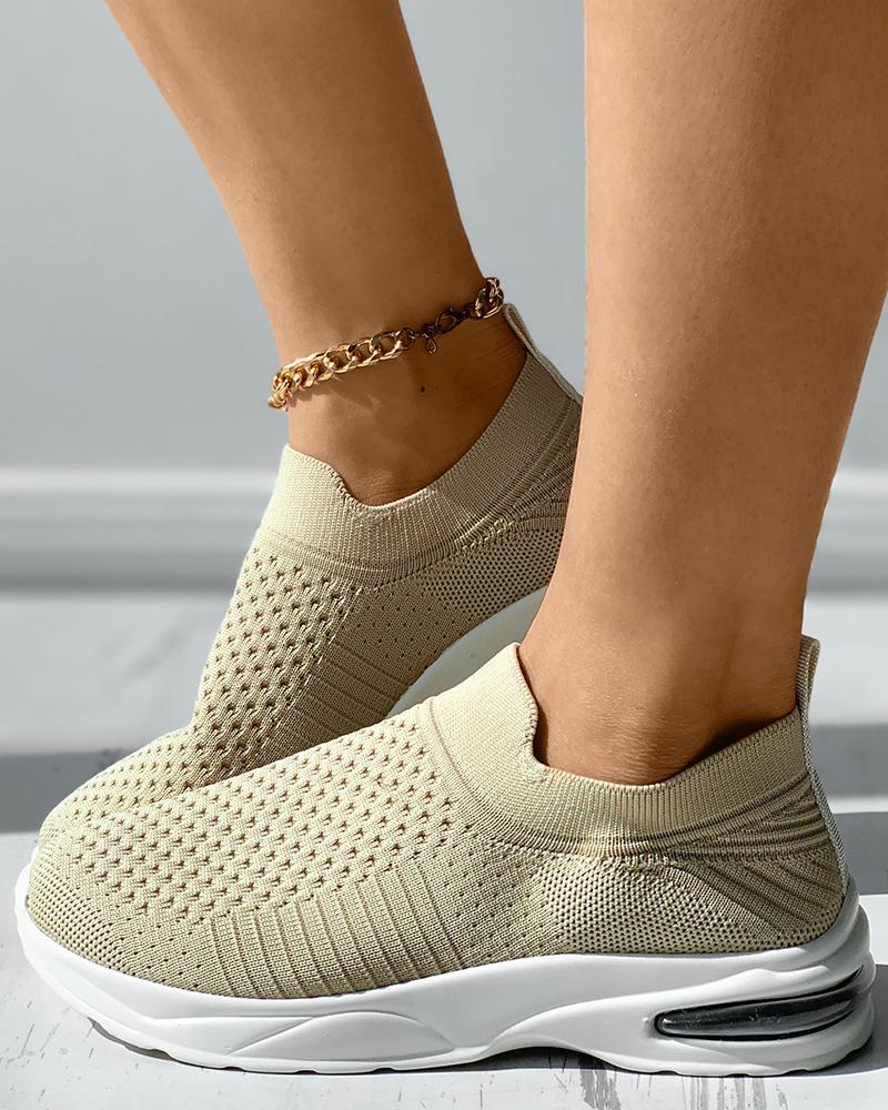 

Knit Breathable Casual Slip On Sneakers, Apricot