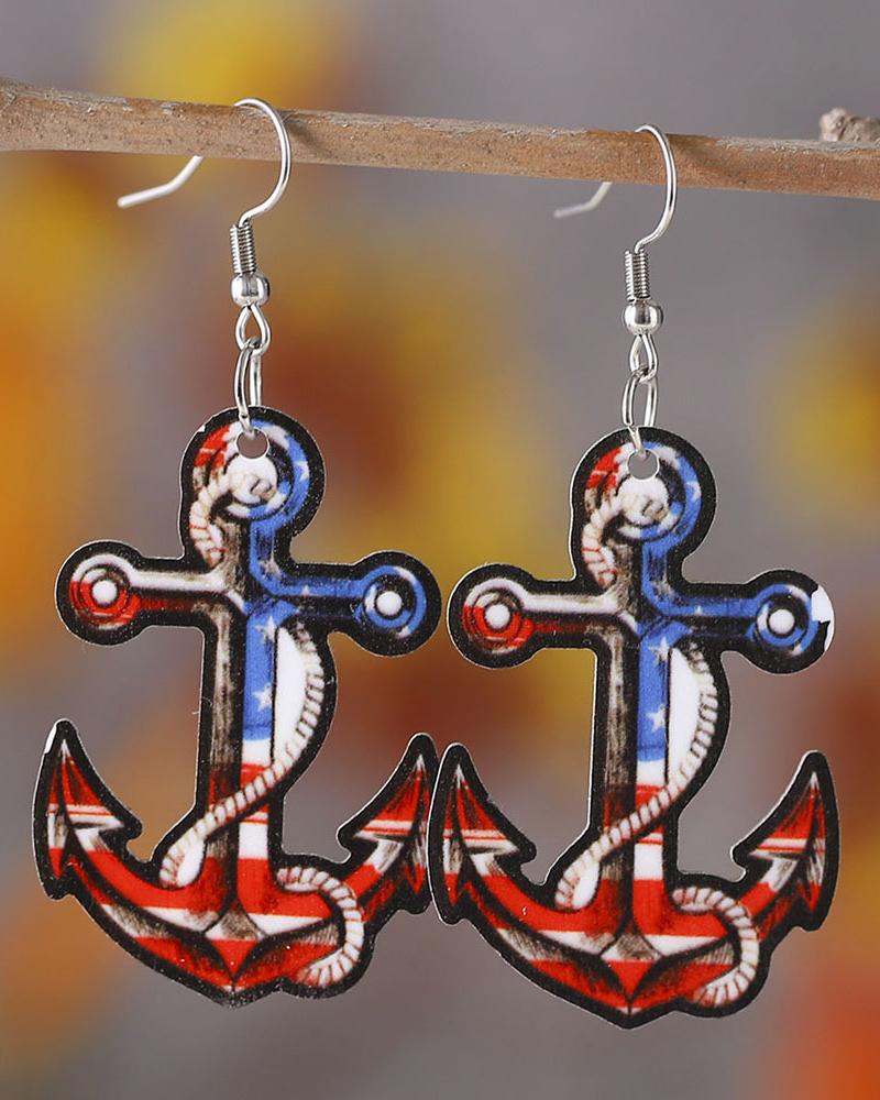 

1Pair Independence Day Flag Anchor Shaped Drop Earrings, Multicolor