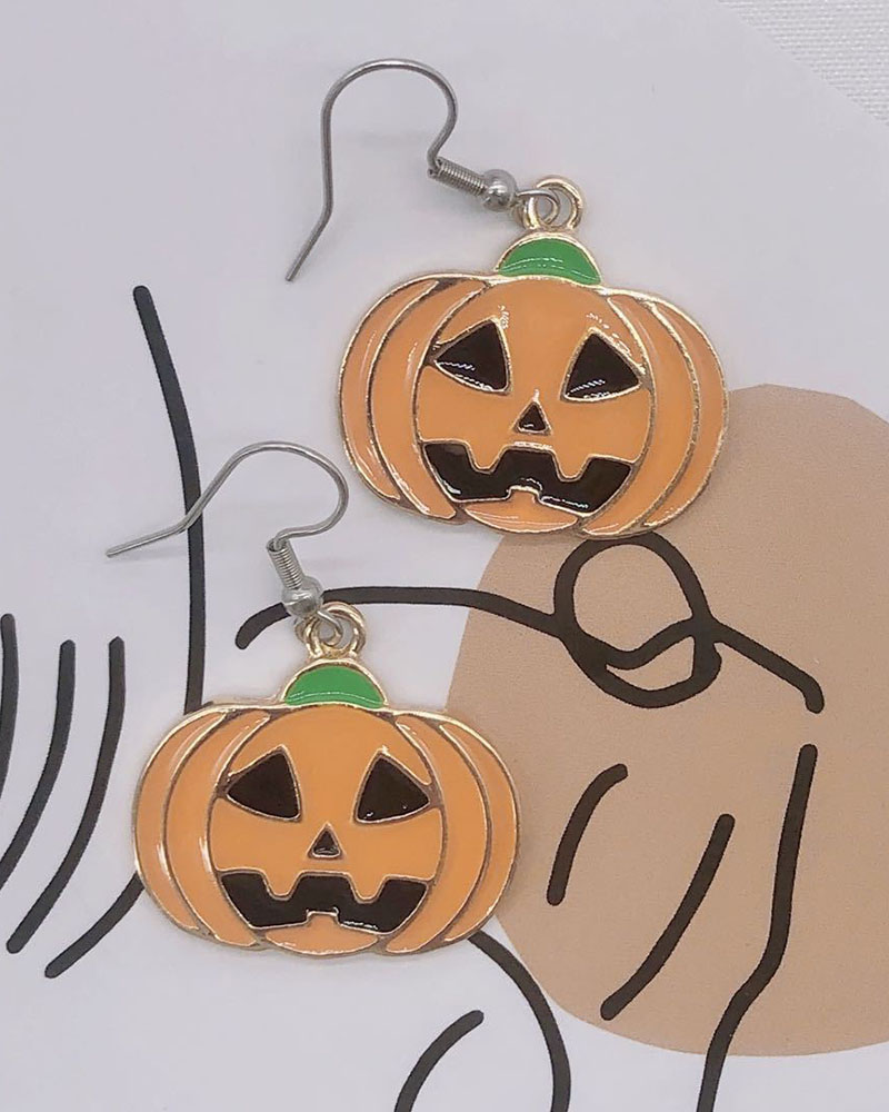 

Halloween Pumpkin / Lip / Ghost / Spider Pattern Drop Earrings, Yellow